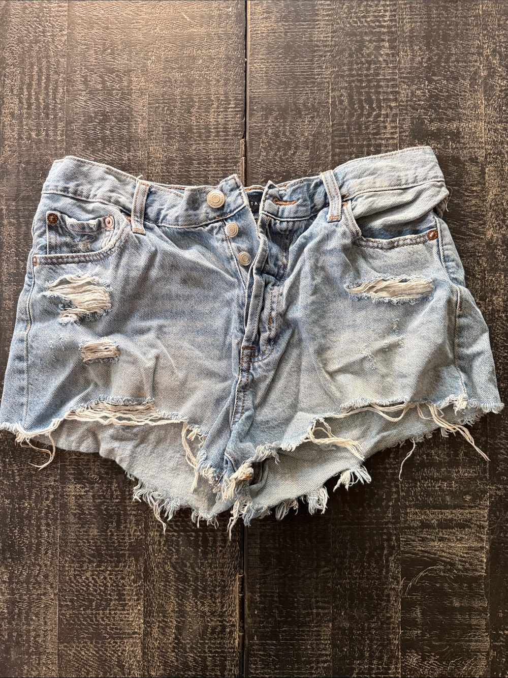 Light Blue Distressed High-Rise Denim Shorts